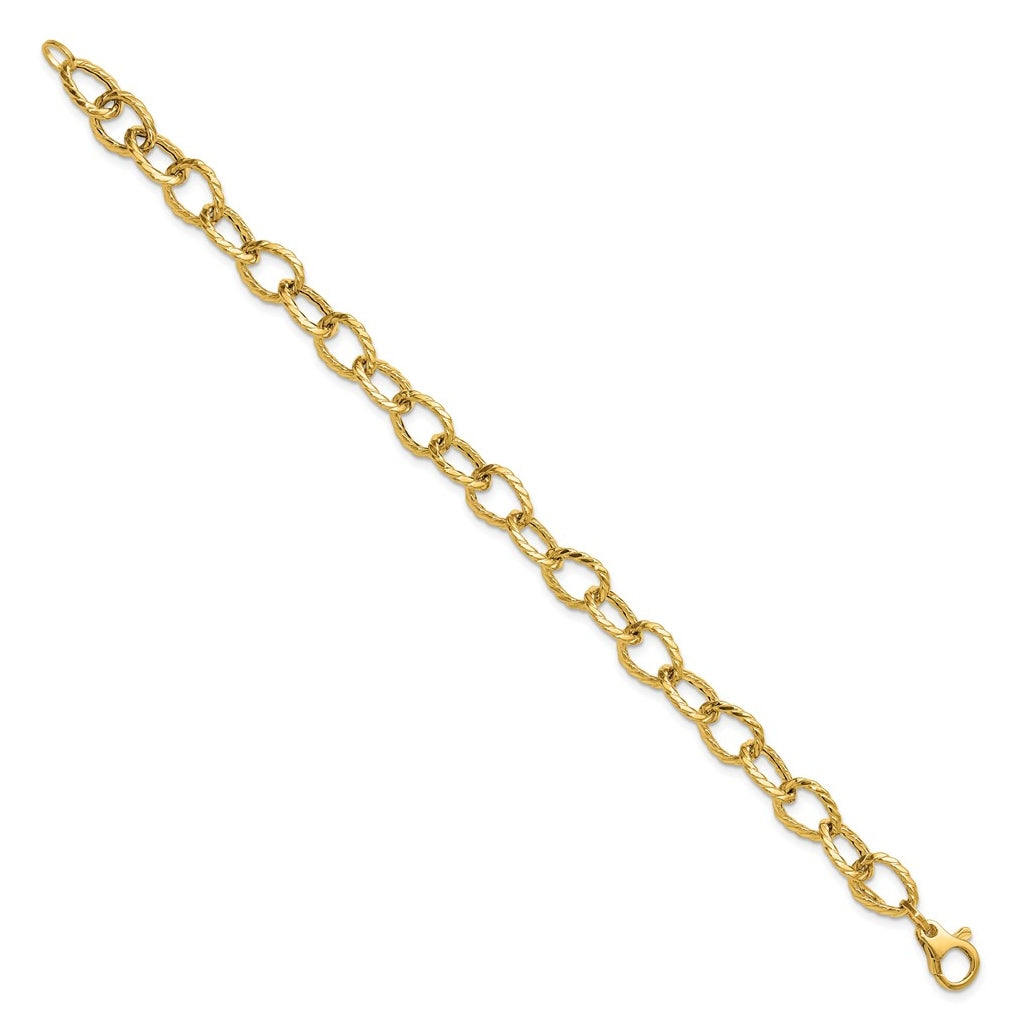 14k Yellow Gold Polished and Twisted Fancy Link Bracelet