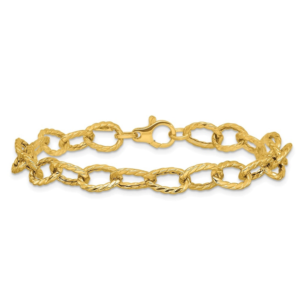 14k Yellow Gold Polished and Twisted Fancy Link Bracelet