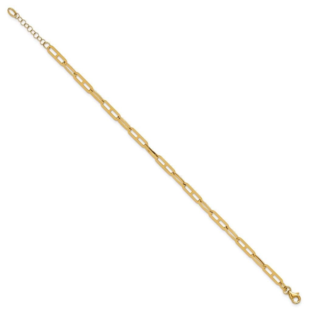 14k Yellow Gold Polished Fancy Link w/1in ext. Bracelet