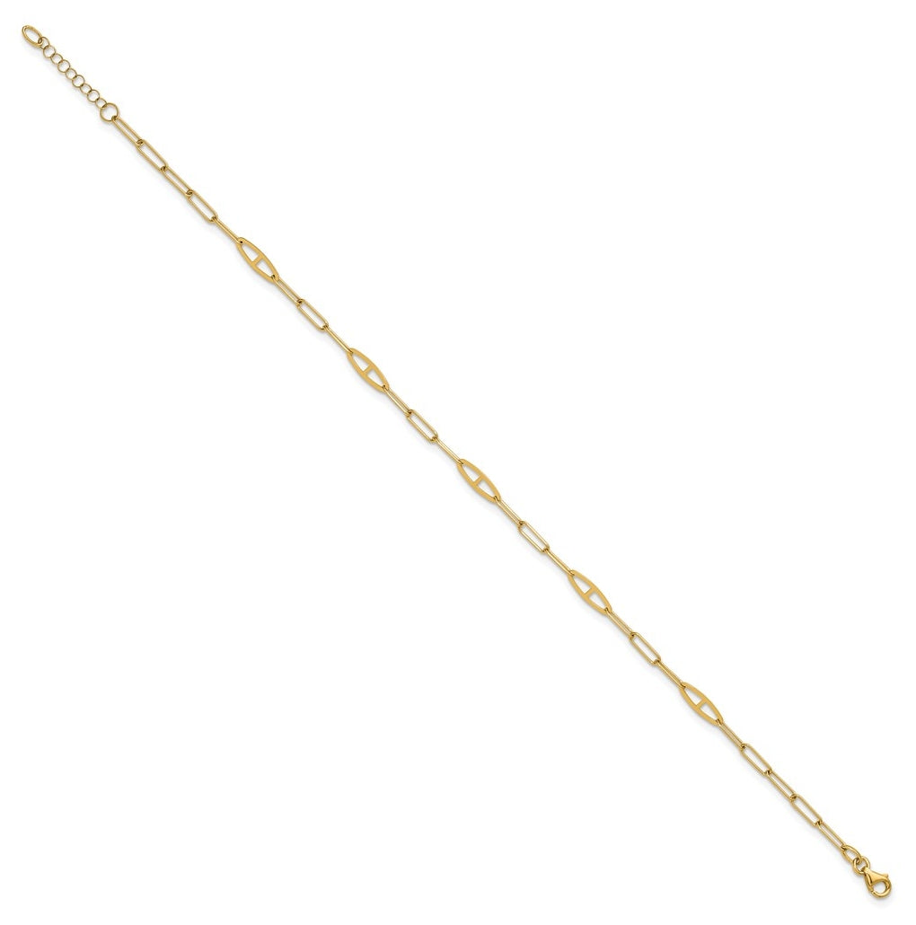 14K Fancy Paperclip Link 9 inch Plus 1 inch Extender - Total 10 inch Anklet