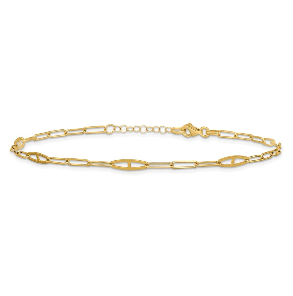 14K Fancy Paperclip Link 9 inch Plus 1 inch Extender - Total 10 inch Anklet