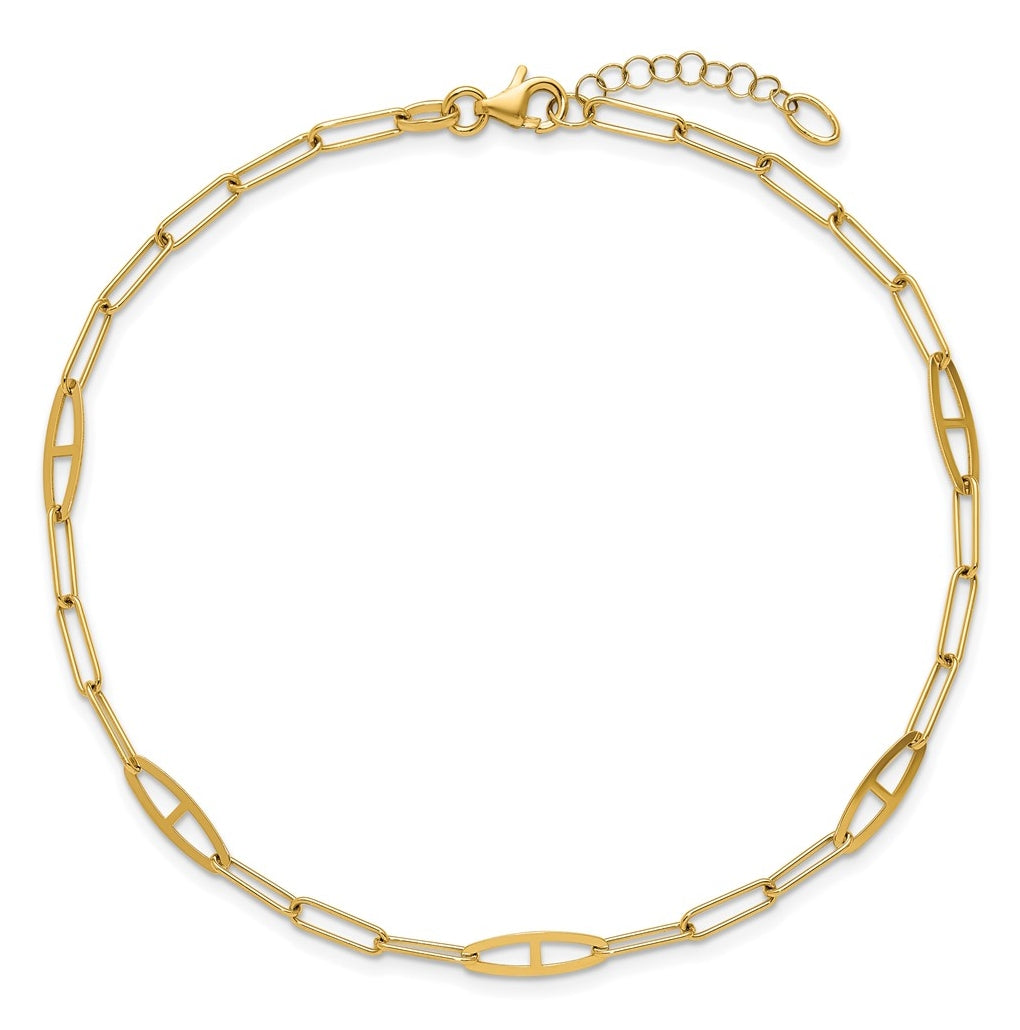 14K Fancy Paperclip Link 9 inch Plus 1 inch Extender - Total 10 inch Anklet