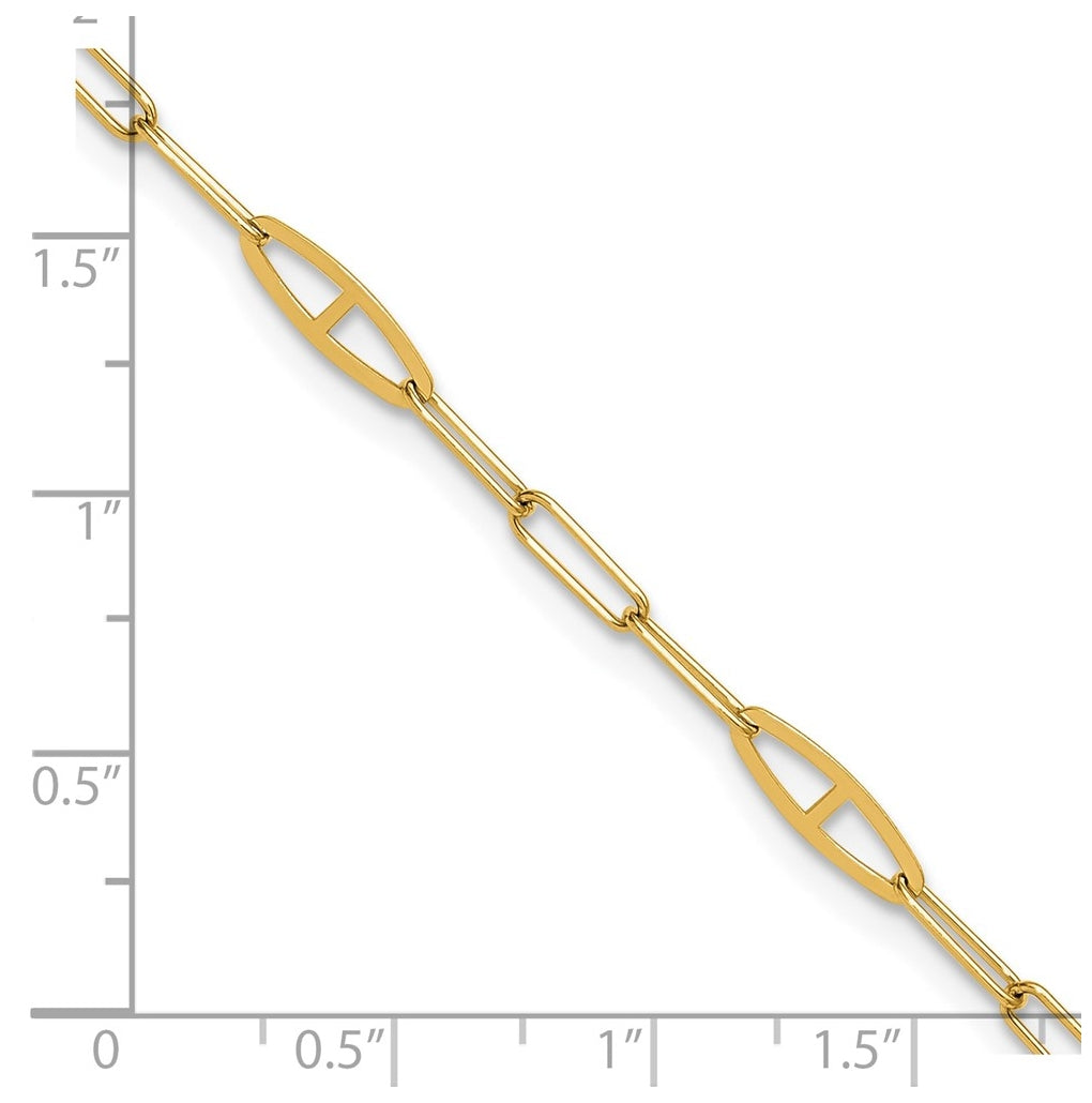 14K Fancy Paperclip Link 9 inch Plus 1 inch Extender - Total 10 inch Anklet