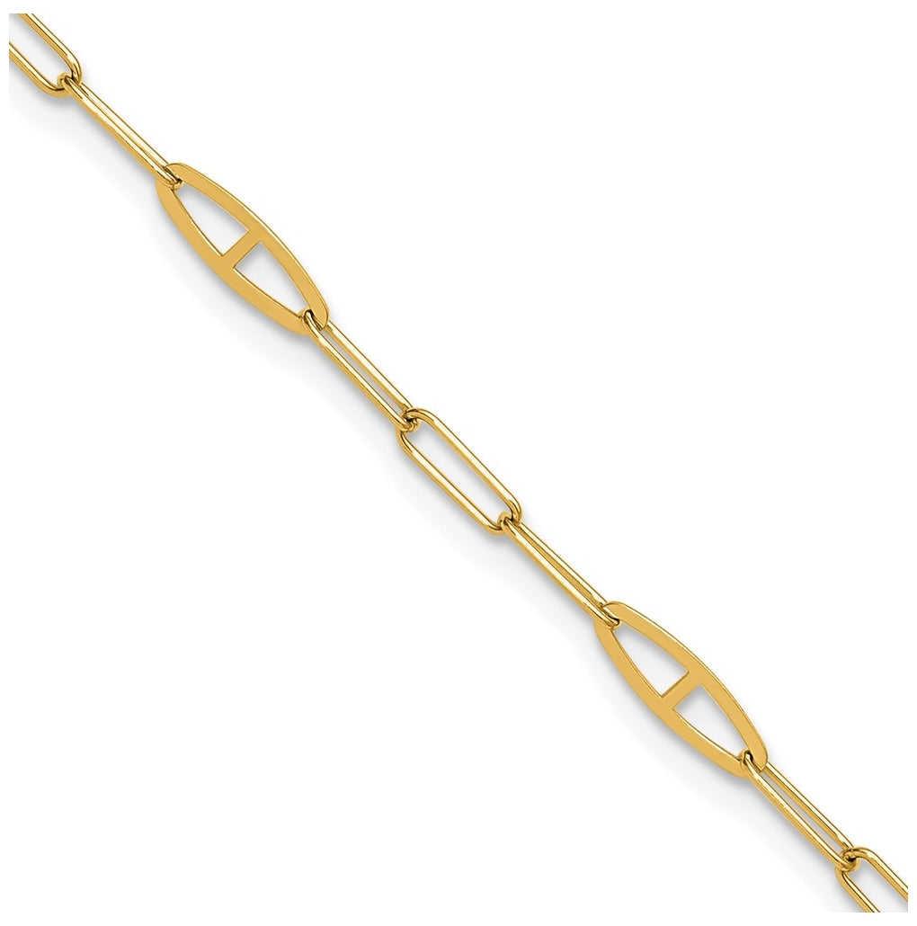14K Fancy Paperclip Link 9 inch Plus 1 inch Extender - Total 10 inch Anklet