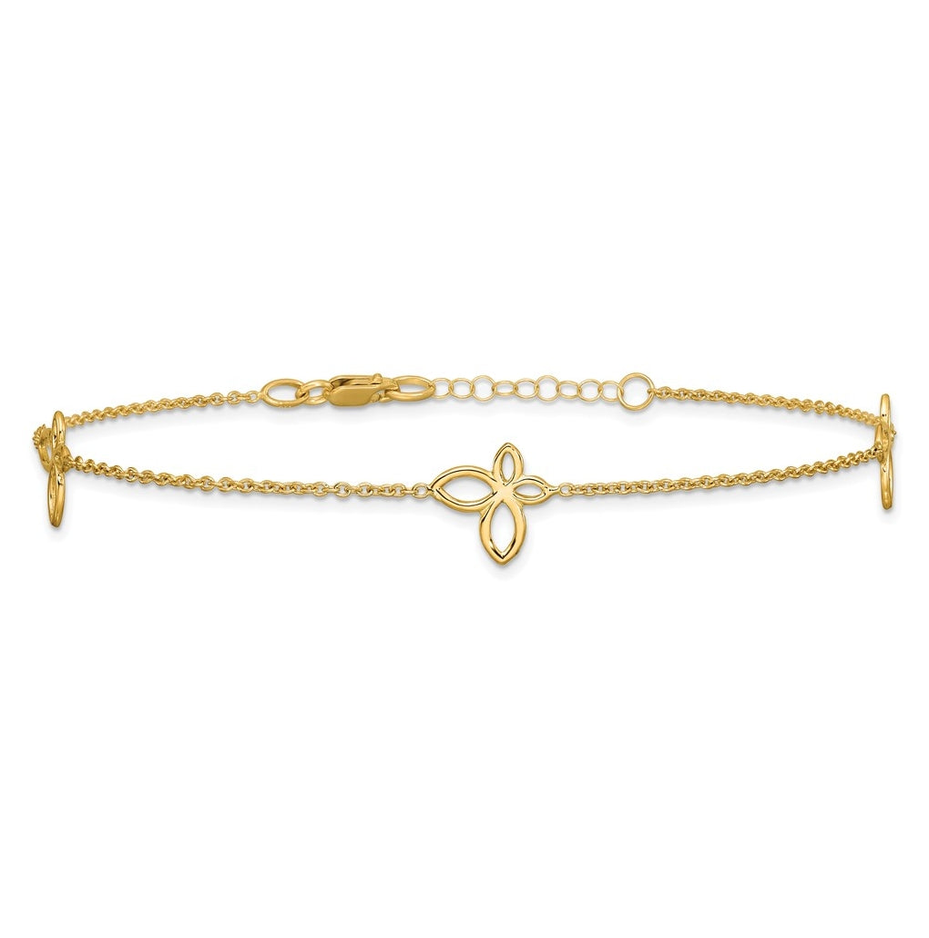 14K Open Butterfly 3-Station 9 inch Plus 1 inch Extender - Total 10 inch Anklet