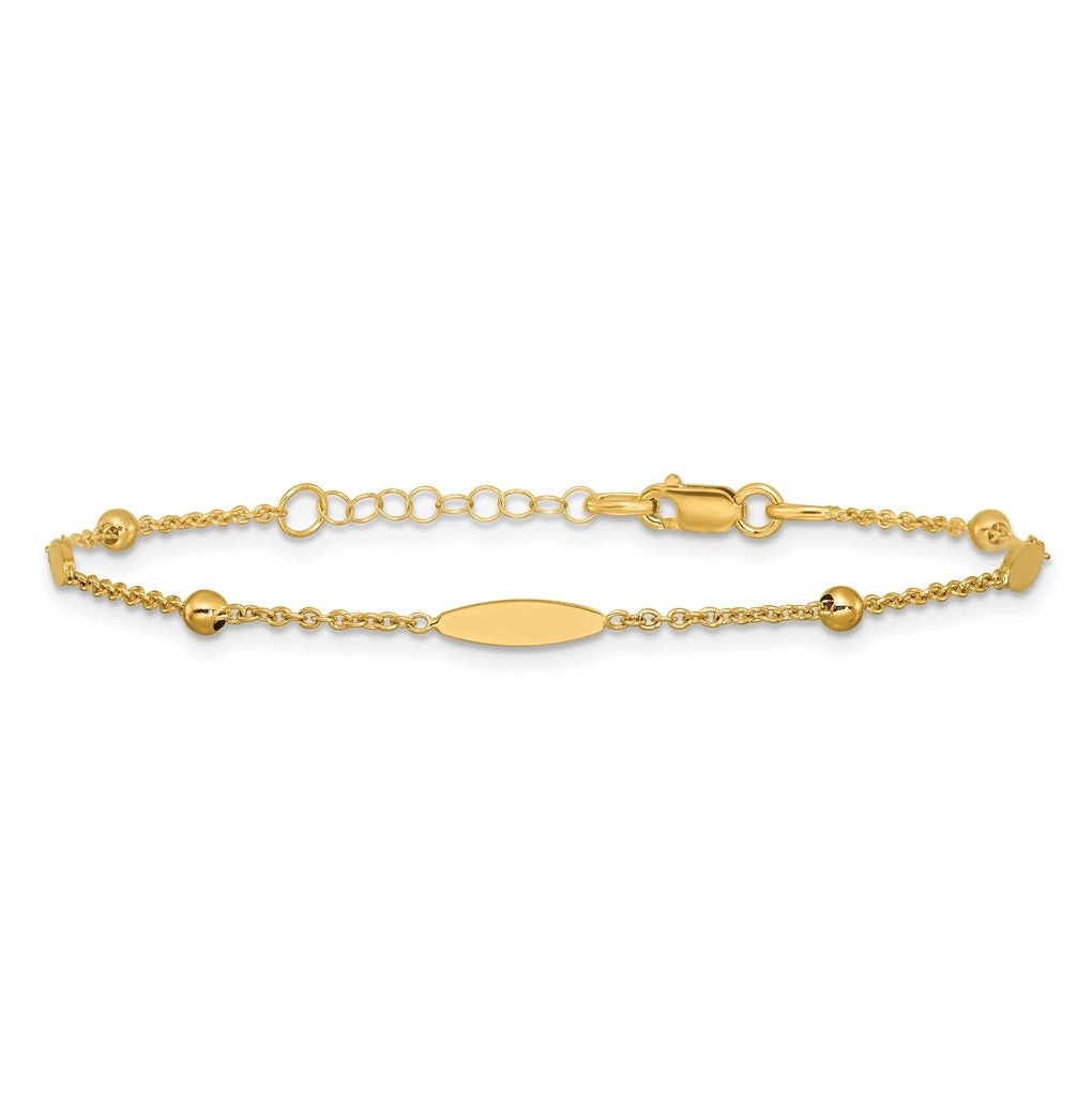 14k Yellow Gold Polished Oval Disk Station w/1in ext. Bracelet