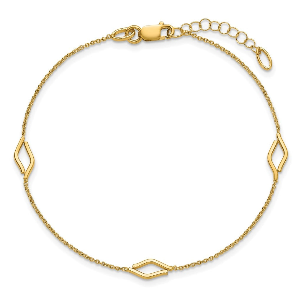 14k Yellow Gold Polished Diamond-shaped Station w/1in ext. Bracelet
