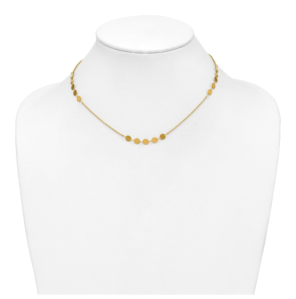 14k Yellow Gold Polished Circle Disc w/2in ext. Necklace