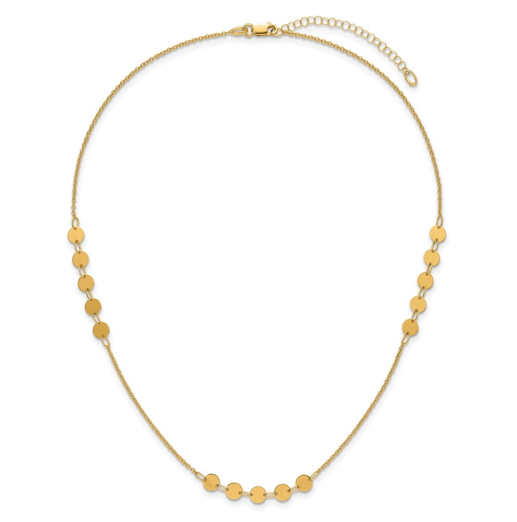 14k Yellow Gold Polished Circle Disc w/2in ext. Necklace
