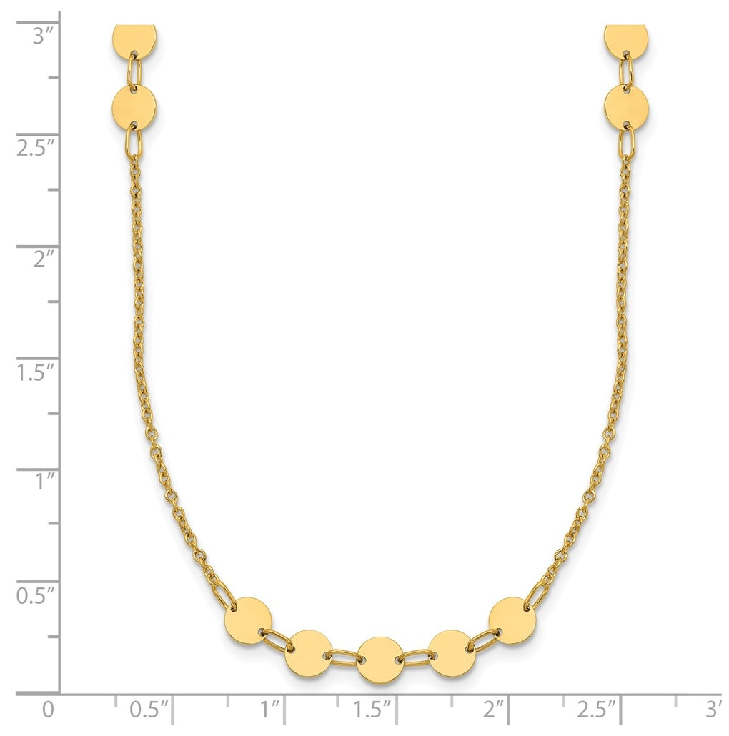 14k Yellow Gold Polished Circle Disc w/2in ext. Necklace