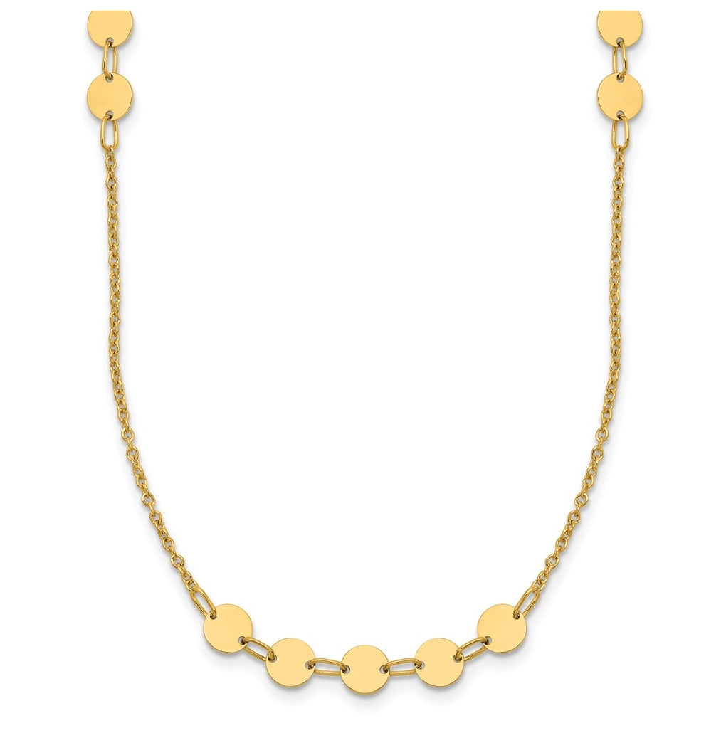 14k Yellow Gold Polished Circle Disc w/2in ext. Necklace