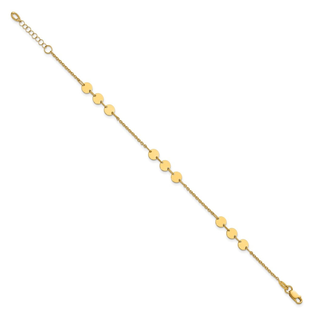 14k Yellow Gold Polished Circle Disc w/1in ext. Bracelet