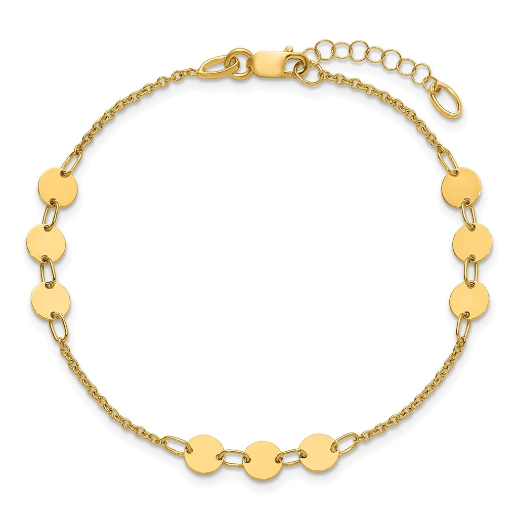 14k Yellow Gold Polished Circle Disc w/1in ext. Bracelet
