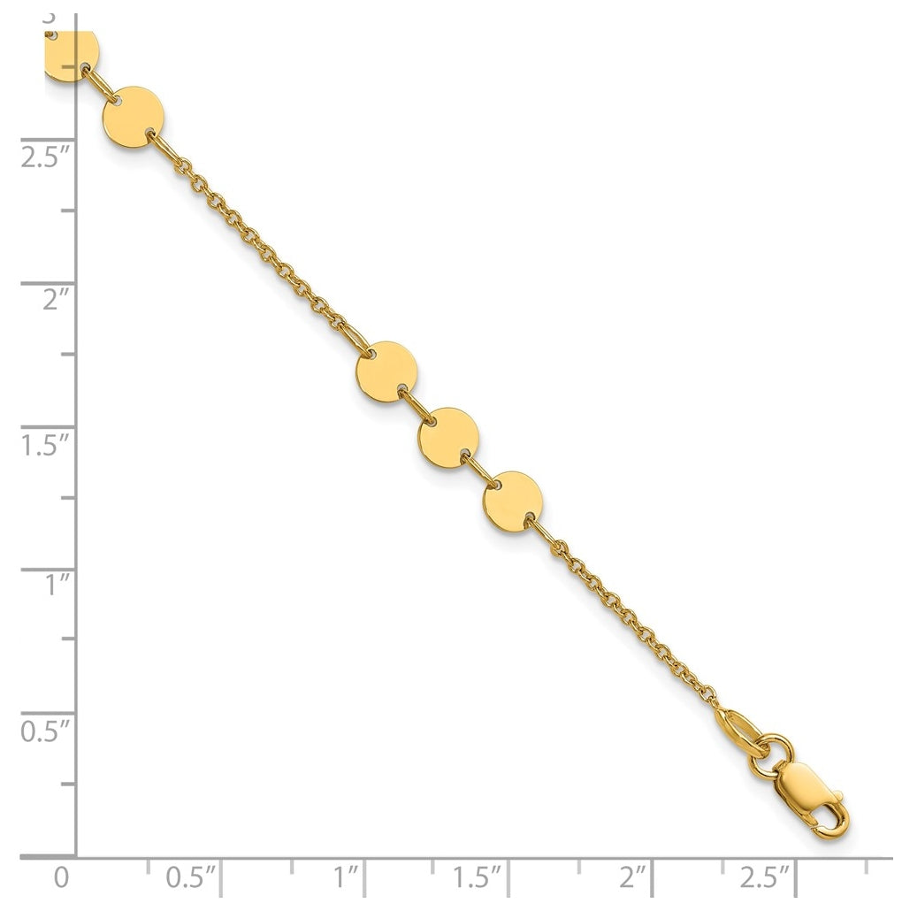 14k Yellow Gold Polished Circle Disc w/1in ext. Bracelet