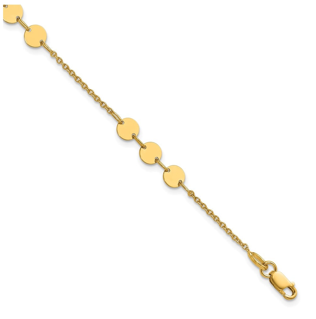14k Yellow Gold Polished Circle Disc w/1in ext. Bracelet