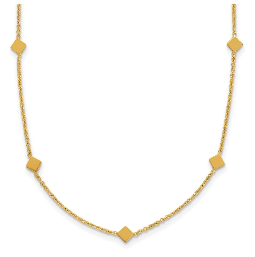 14k Yellow Gold Polished Diamond-shaped Disk Station w/2in ext. Necklace