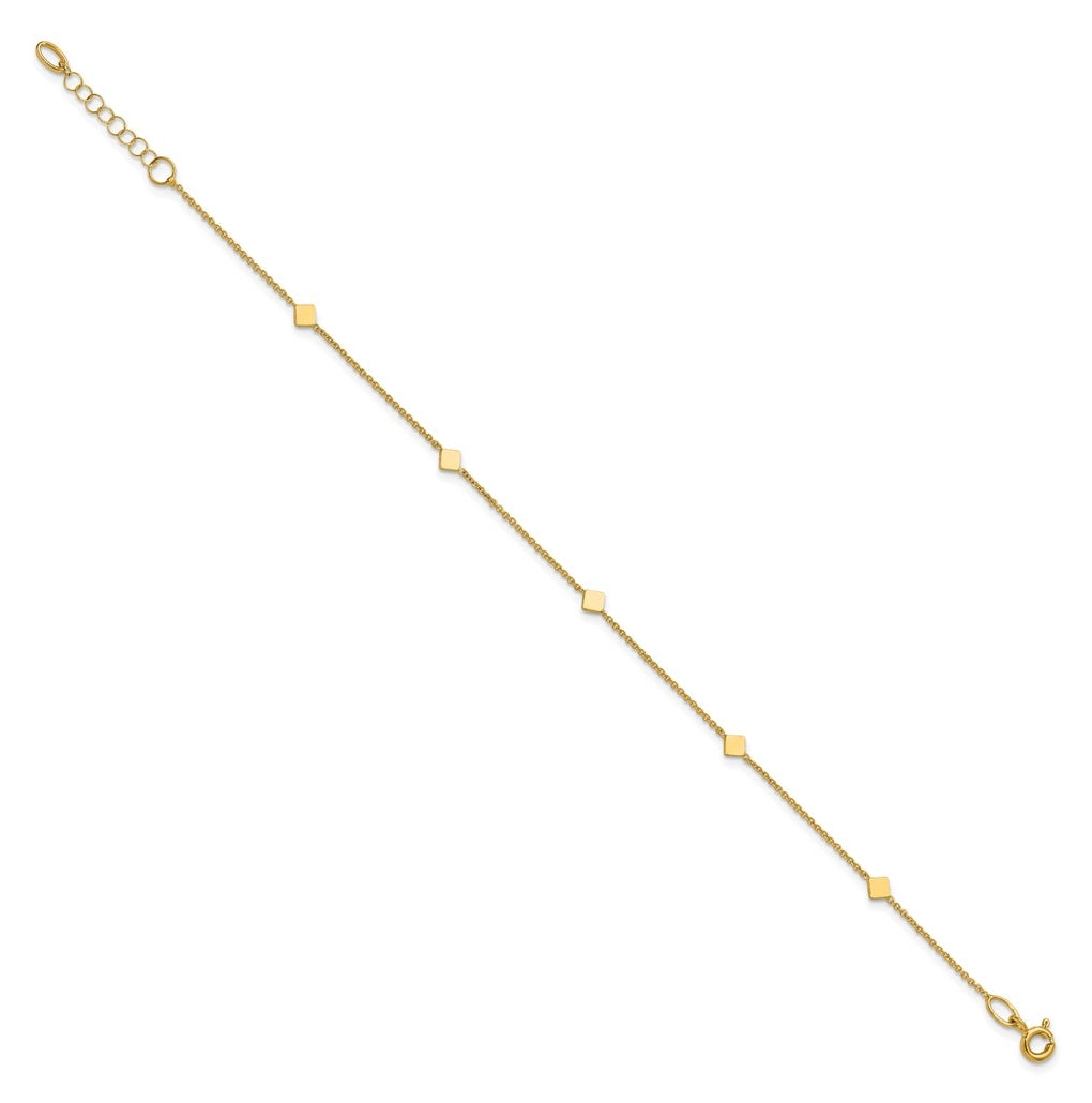 14k Yellow Gold Polished Diamond-shaped Disk Station w/1in ext. Bracelet