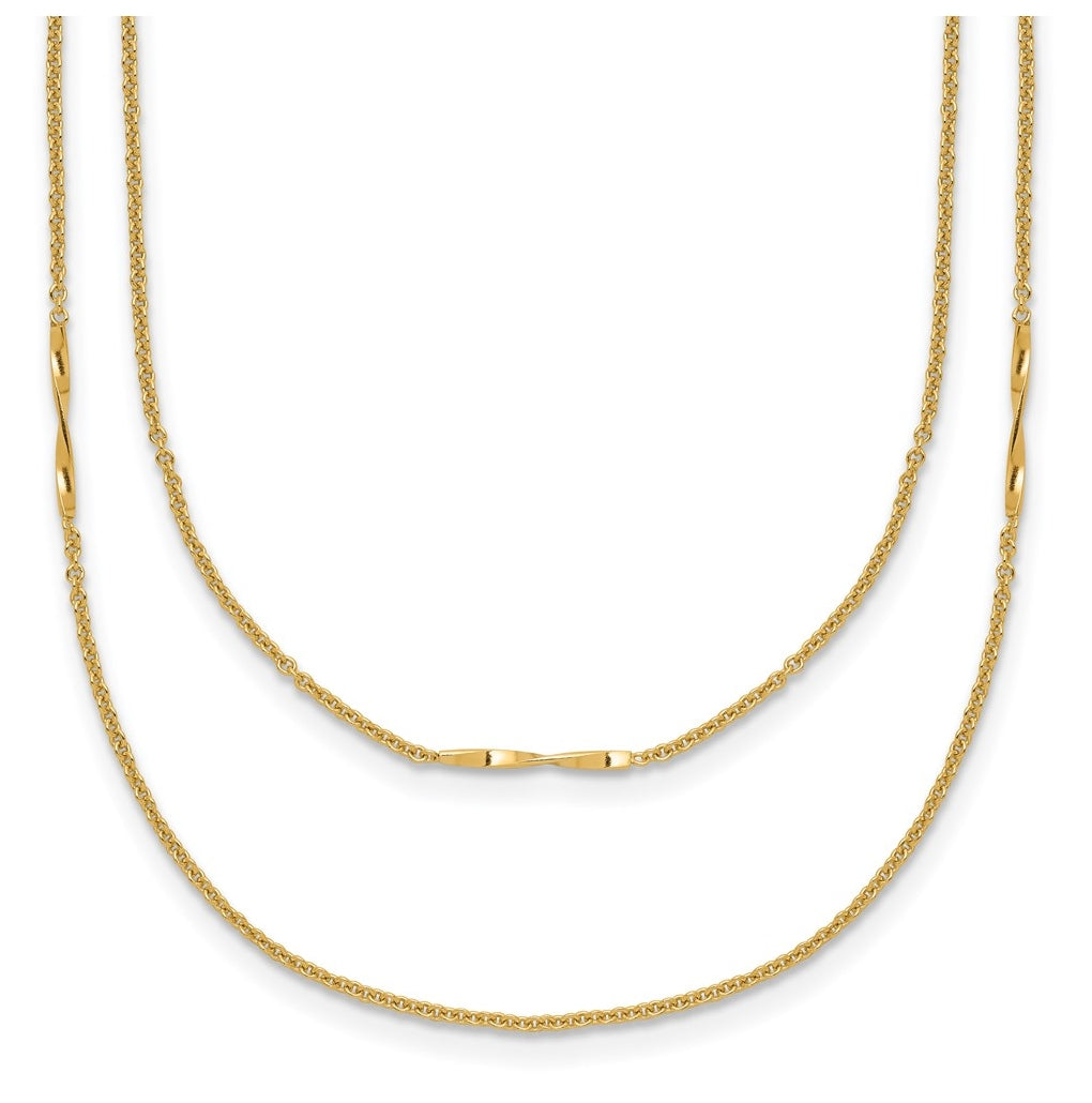 14k Yellow Gold Polished 2-Strand Twist Bar Station Necklace