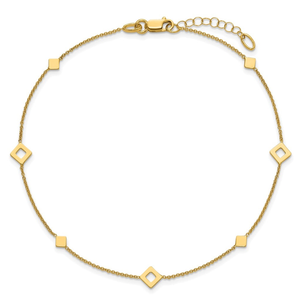 14K Geometric Squares 9 inch Plus 1 inch Extender - Total 10 inch Anklet