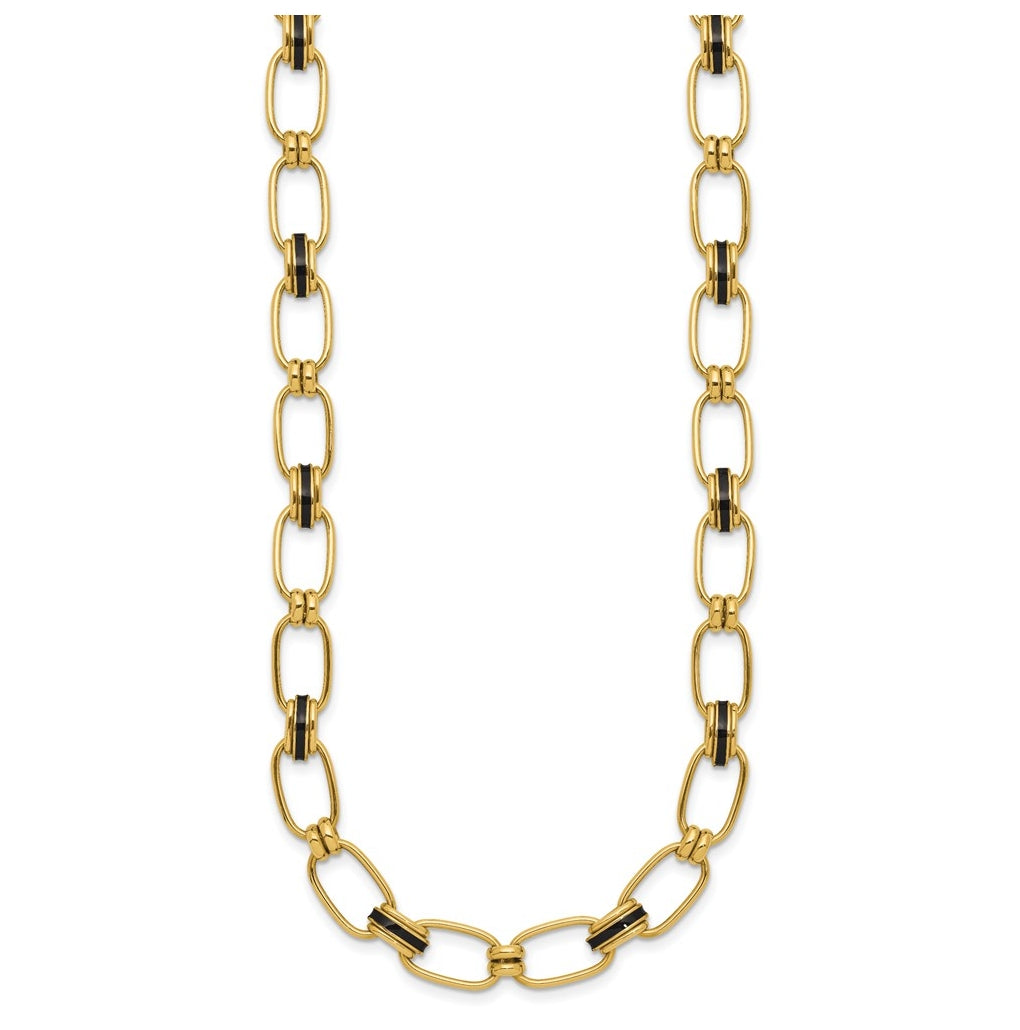 14k Yellow Gold w/Enamel Polished Fancy Oval Link Necklace