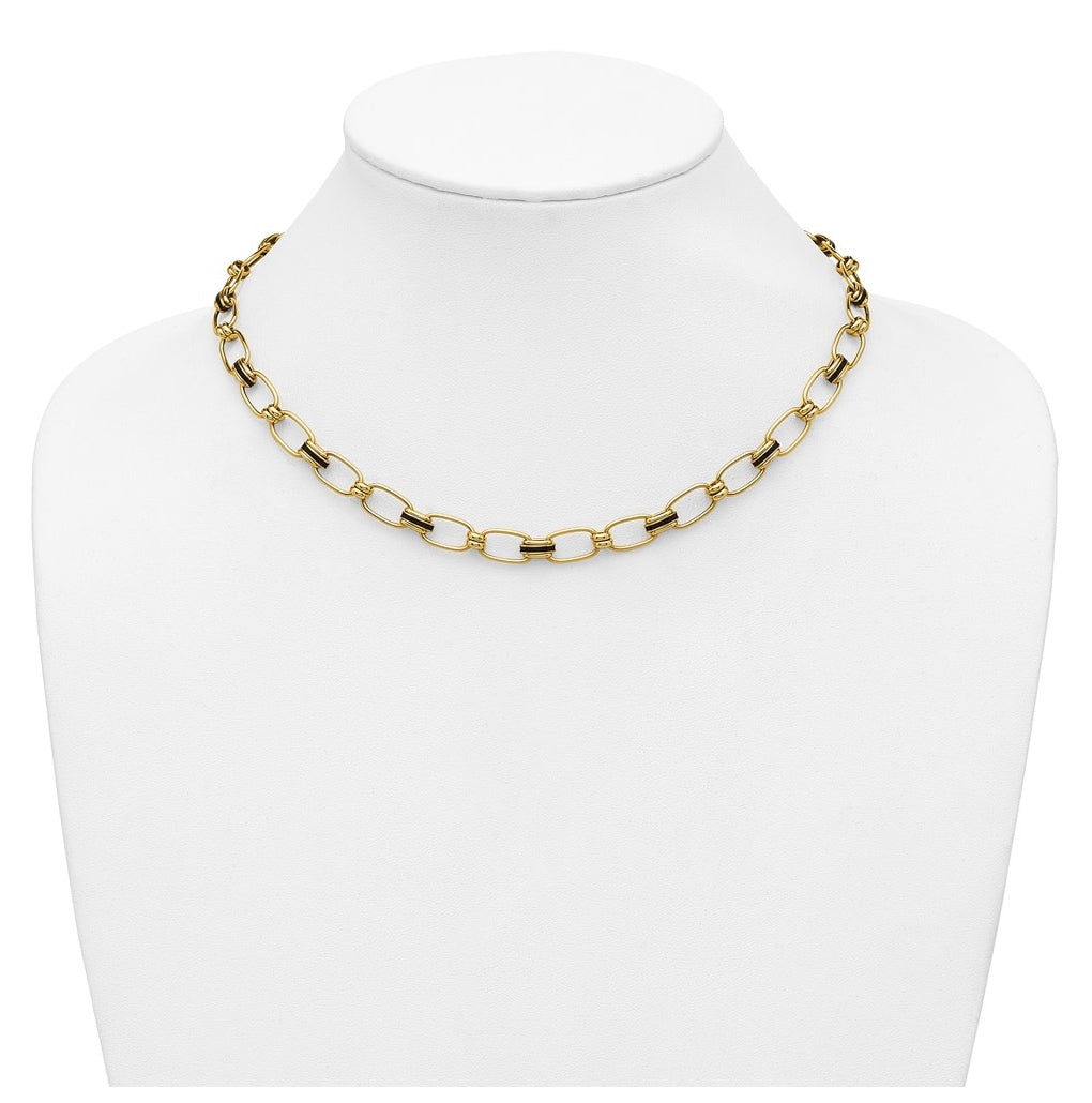 14k Yellow Gold w/Enamel Polished Fancy Oval Link Necklace