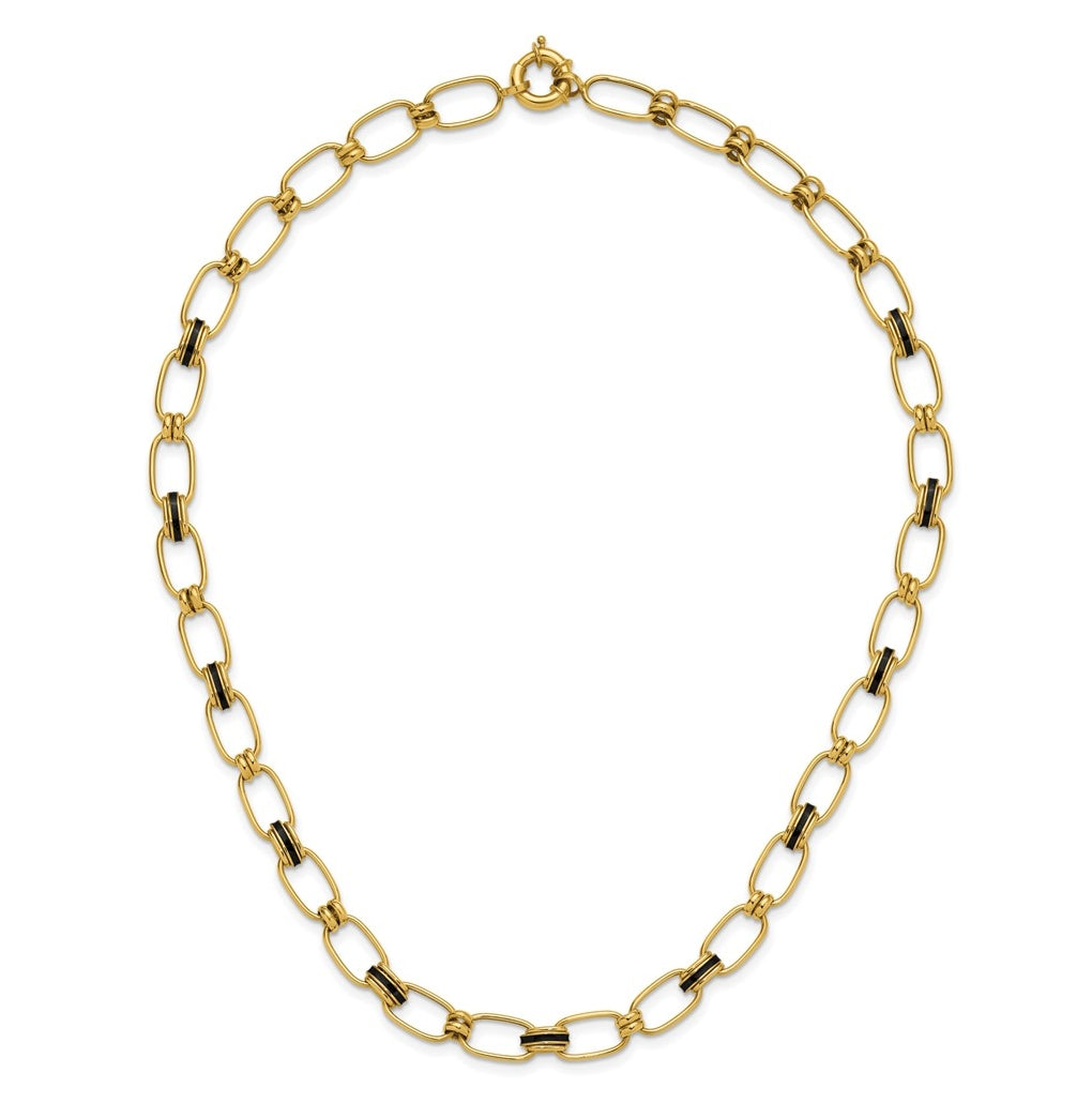 14k Yellow Gold w/Enamel Polished Fancy Oval Link Necklace