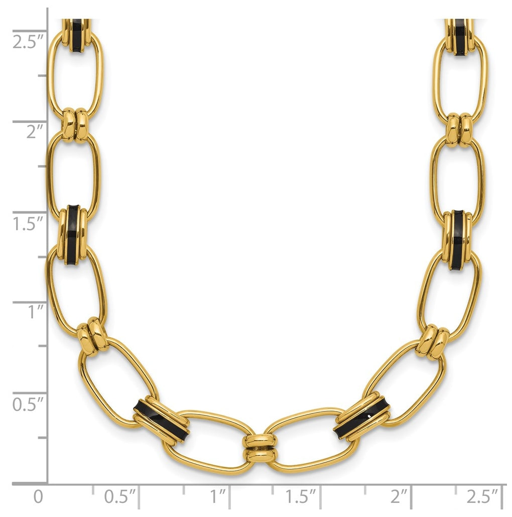 14k Yellow Gold w/Enamel Polished Fancy Oval Link Necklace