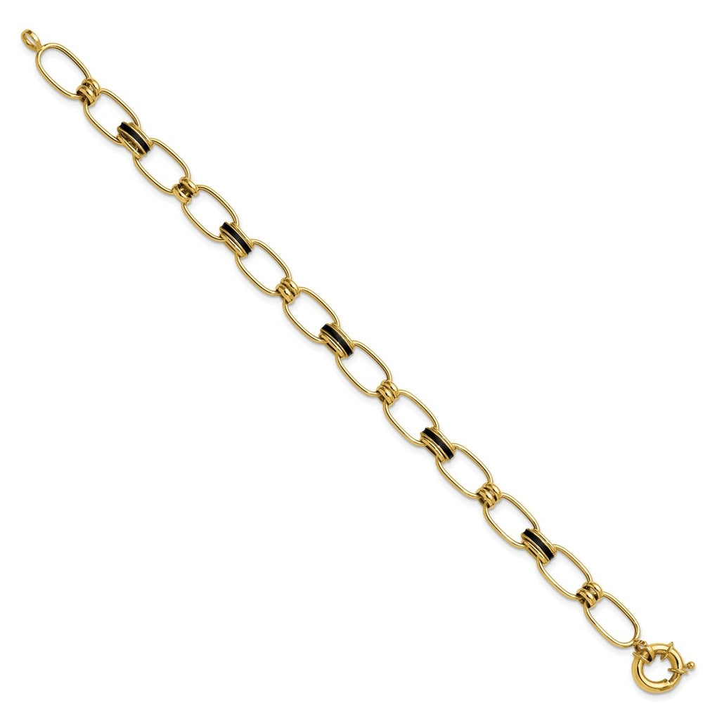 14k Yellow Gold w/Enamel Polished Fancy Oval Link Bracelet