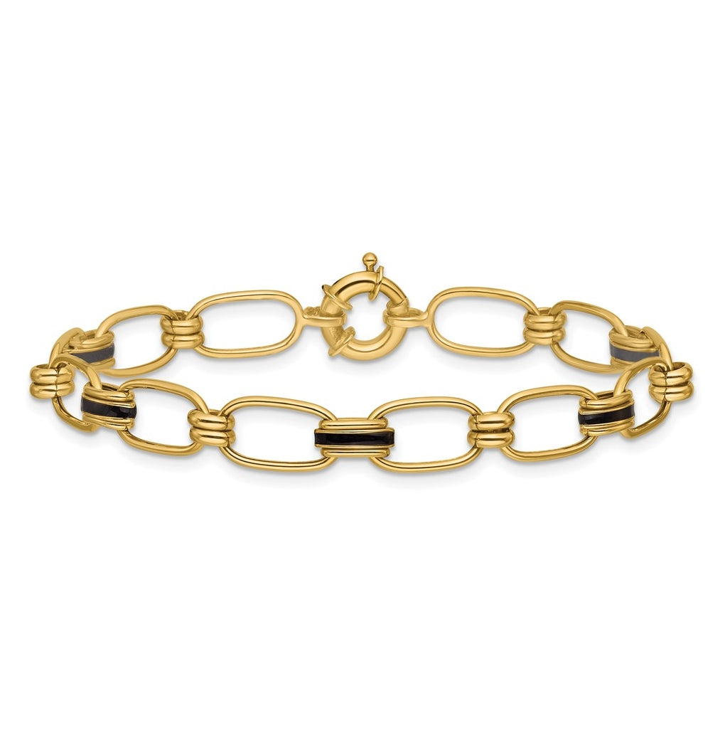14k Yellow Gold w/Enamel Polished Fancy Oval Link Bracelet