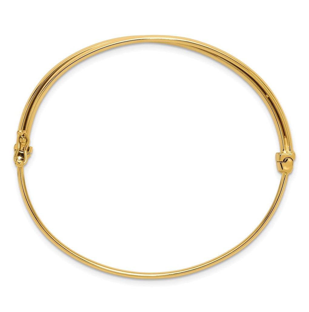14k Yellow Gold Polished Grooved Hinged Bangle