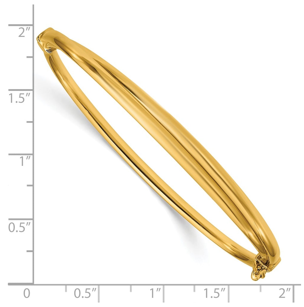 14k Yellow Gold Polished Grooved Hinged Bangle
