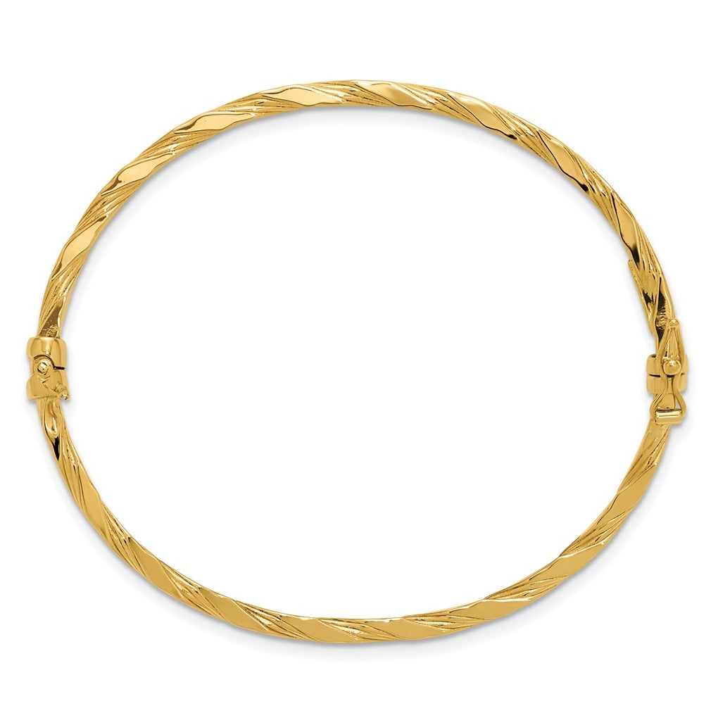 14k Yellow Gold Polished Twisted Hinged Bangle