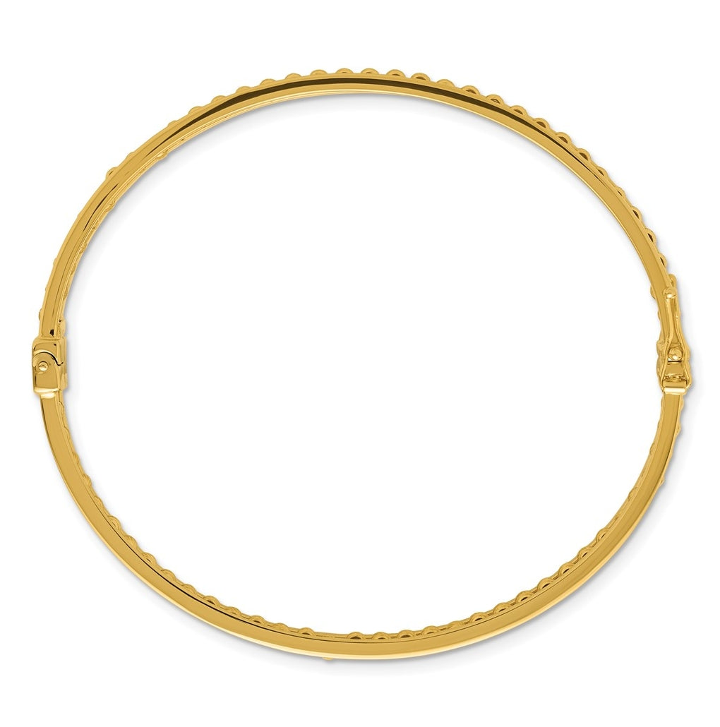 14k Yellow Gold Polished and Diamond-cut Beaded Hinged Bangle
