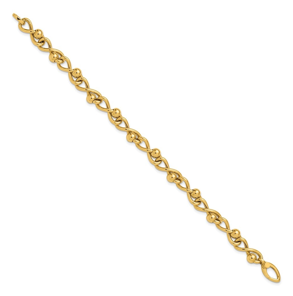 14k Yellow Gold Polished Infinity Link with Beads Bracelet