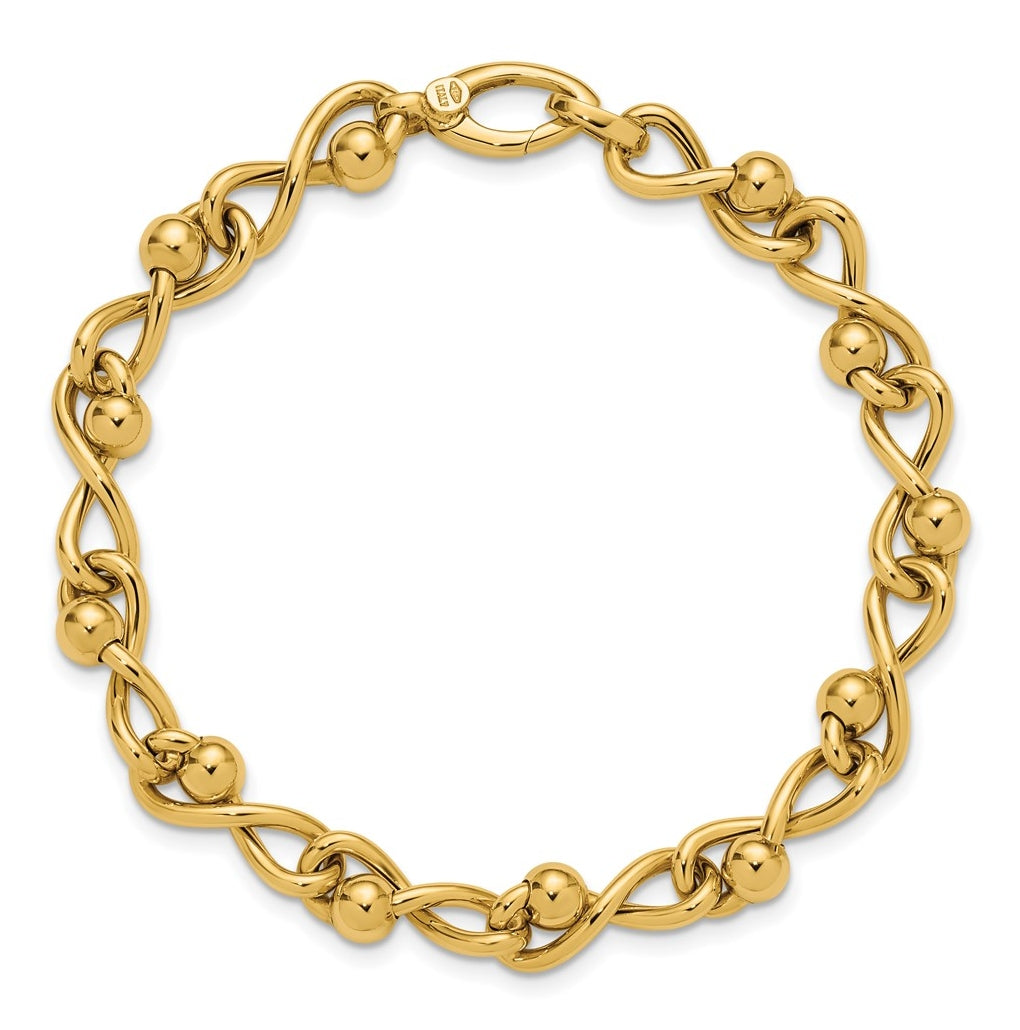 14k Yellow Gold Polished Infinity Link with Beads Bracelet