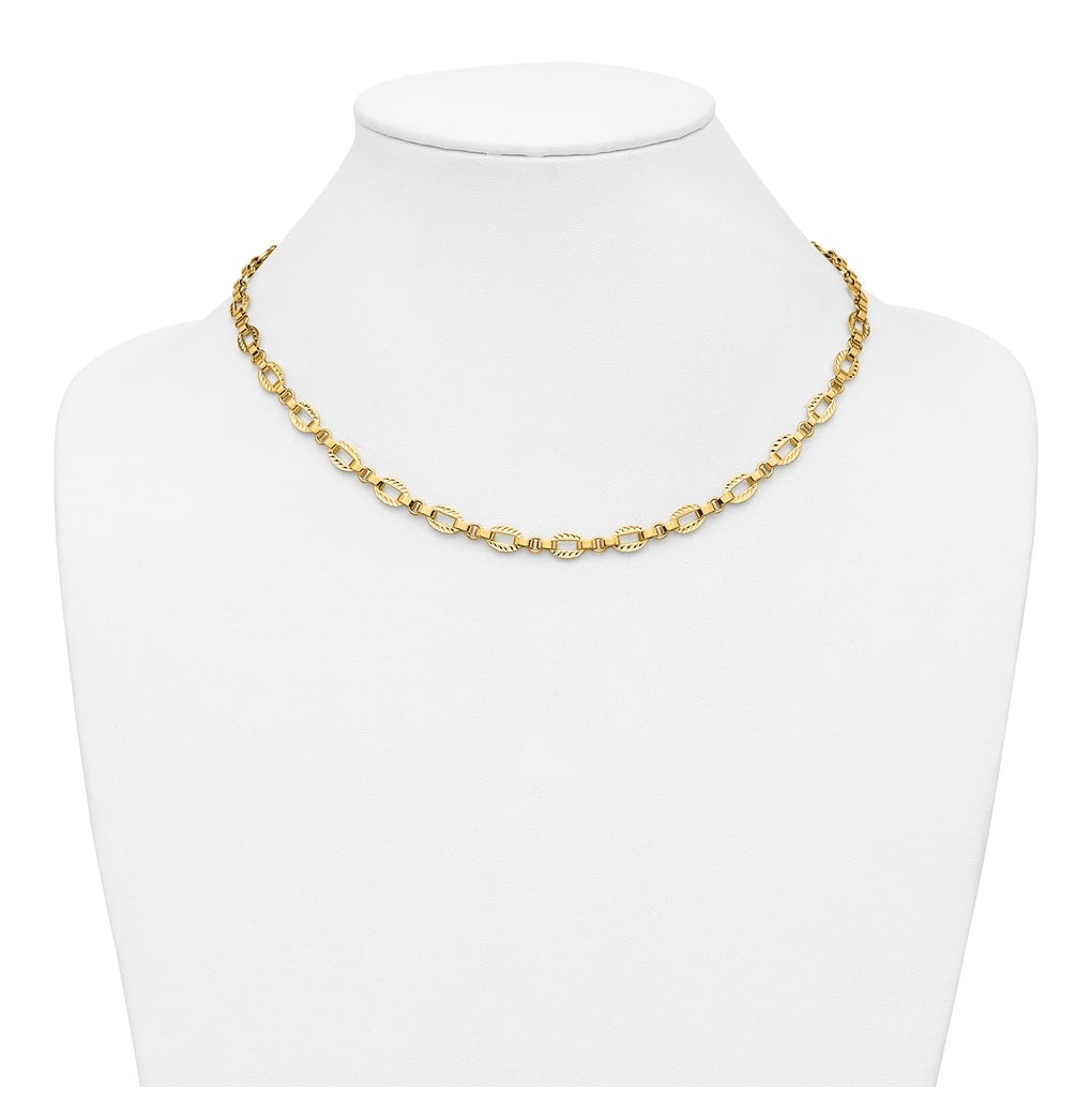 14k Yellow Gold Polished and Diamond-cut Fancy Link w/.5in Ext. Necklace