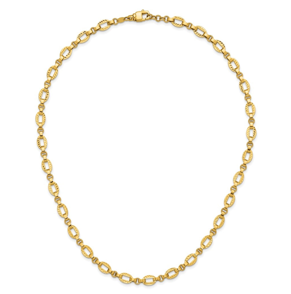 14k Yellow Gold Polished and Diamond-cut Fancy Link w/.5in Ext. Necklace