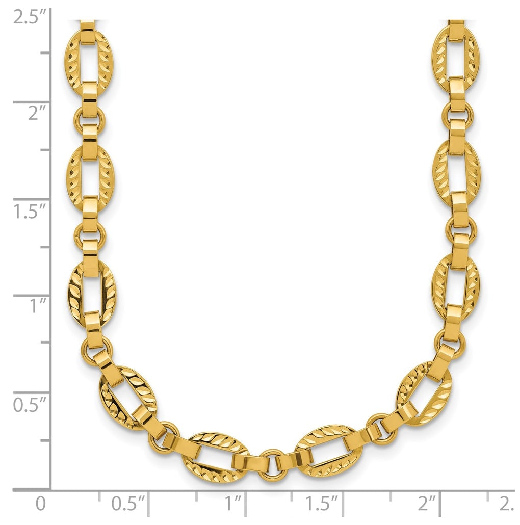 14k Yellow Gold Polished and Diamond-cut Fancy Link w/.5in Ext. Necklace