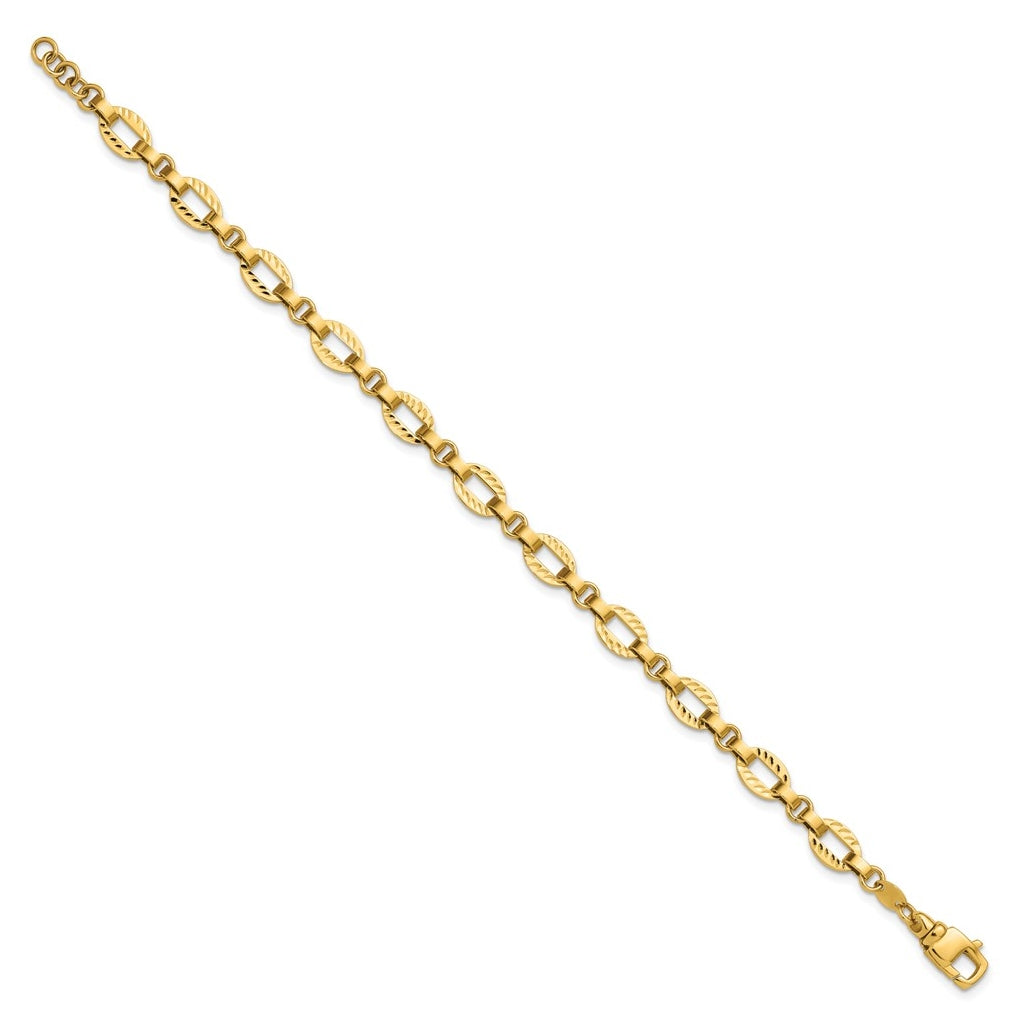 14k Yellow Gold Polished and Diamond-cut Fancy Link w/.5in Ext. Bracelet