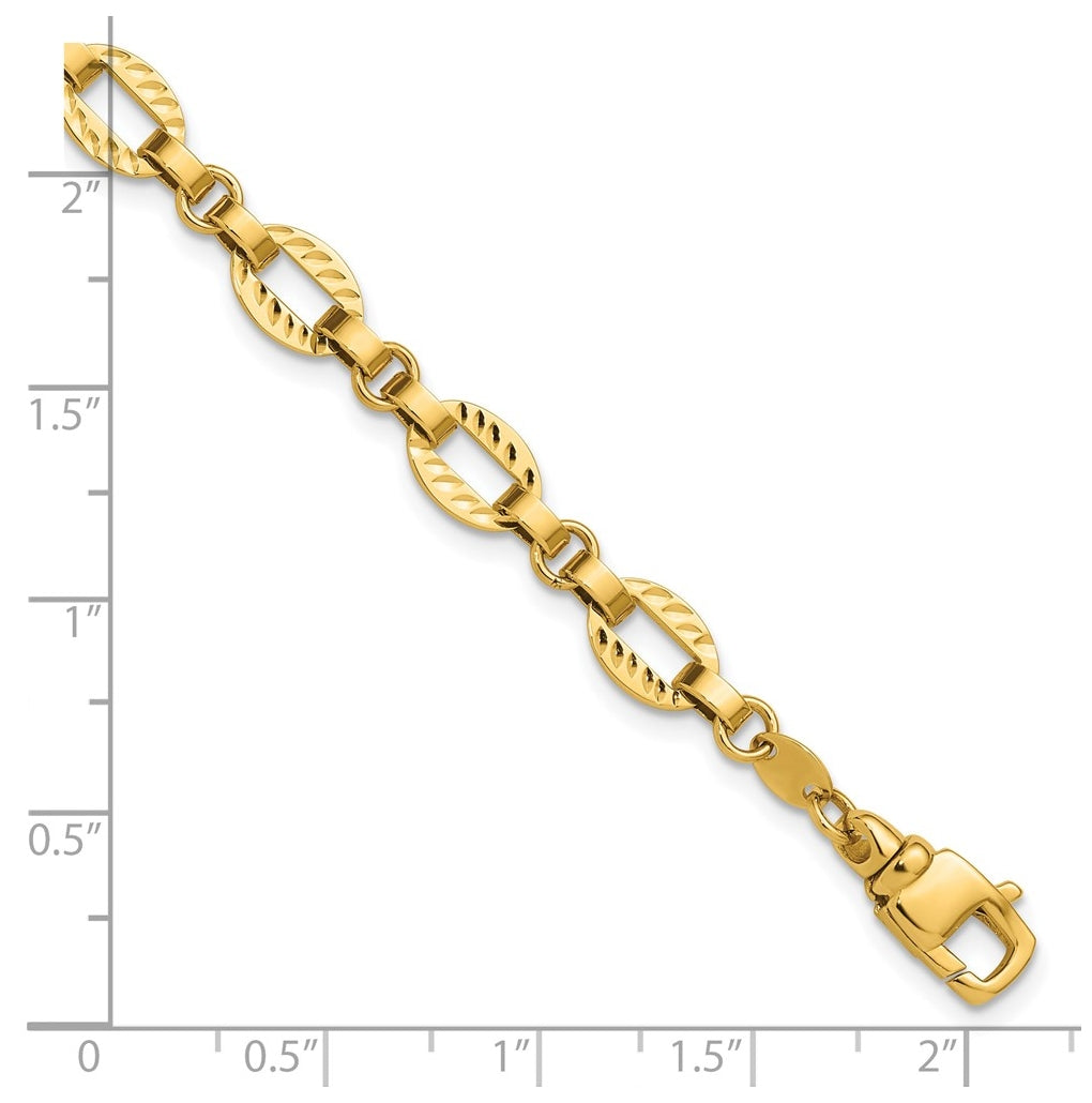 14k Yellow Gold Polished and Diamond-cut Fancy Link w/.5in Ext. Bracelet
