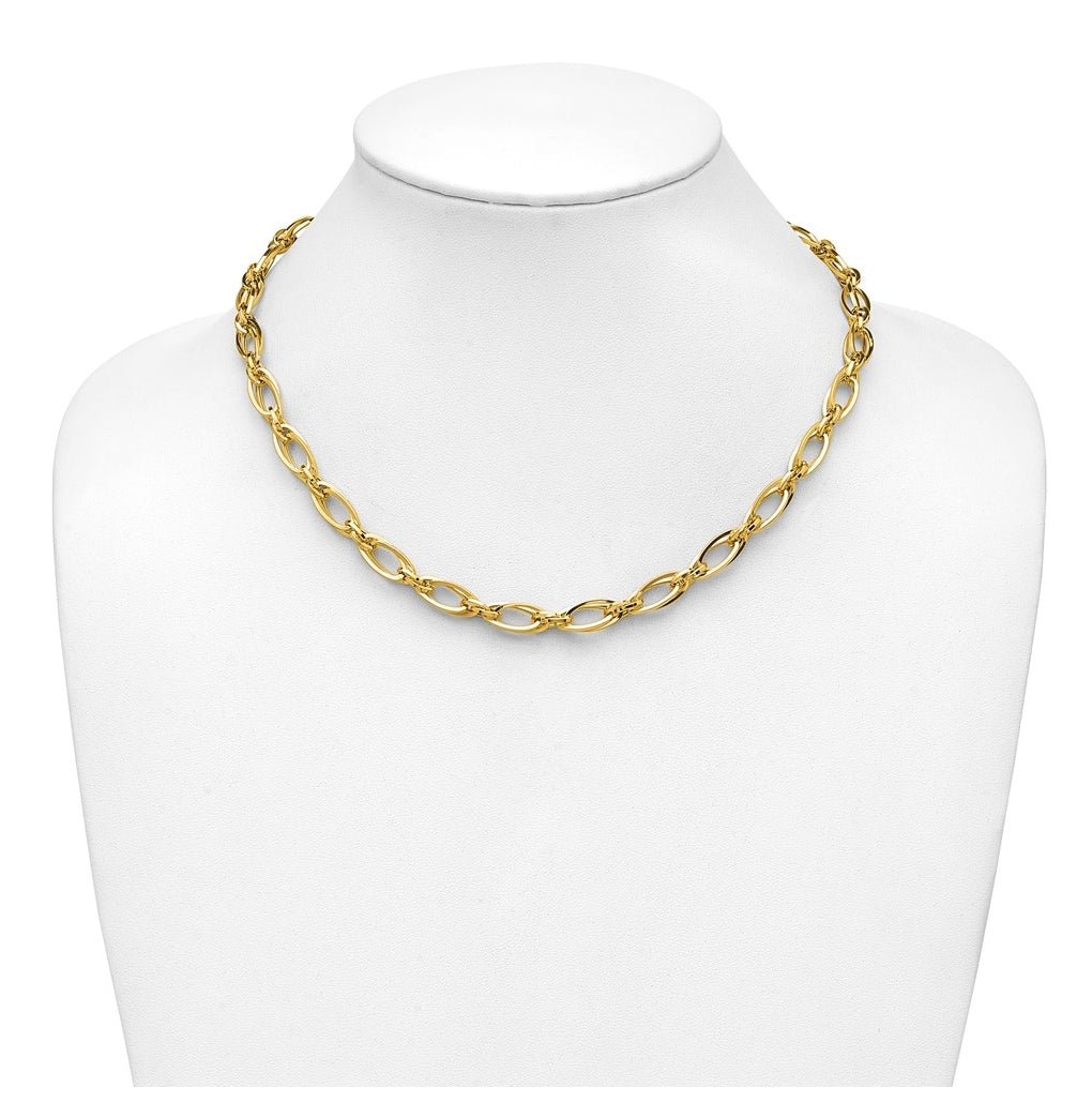 14k Yellow Gold Polished Fancy Oval Link Necklace