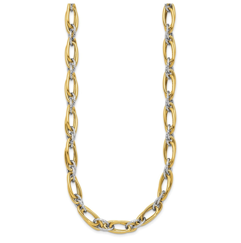 14K Two-tone Polished and Textured Fancy Link Necklace