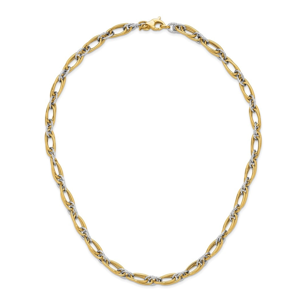 14K Two-tone Polished and Textured Fancy Link Necklace