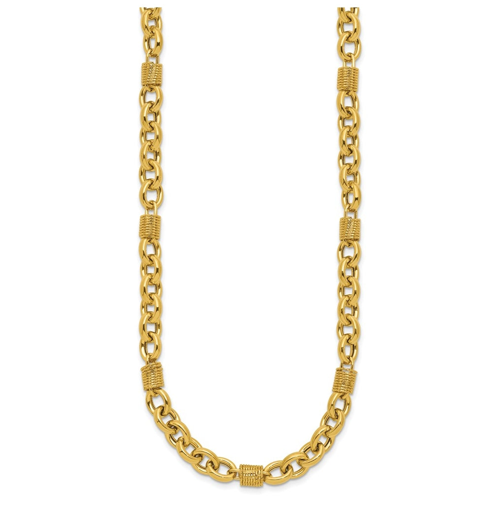 14k Yellow Gold Polished and Textured Fancy Link Necklace