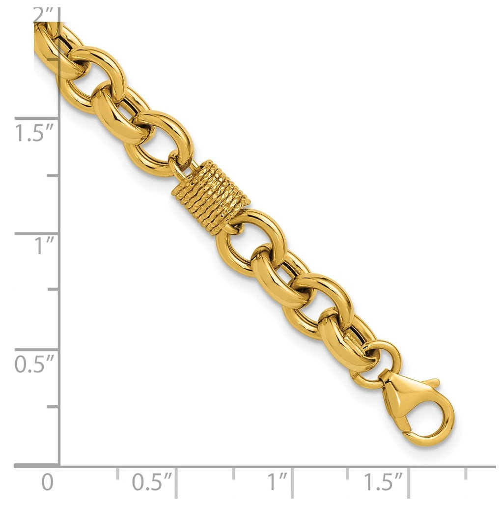 14k Yellow Gold Polished and Textured Fancy Link Bracelet