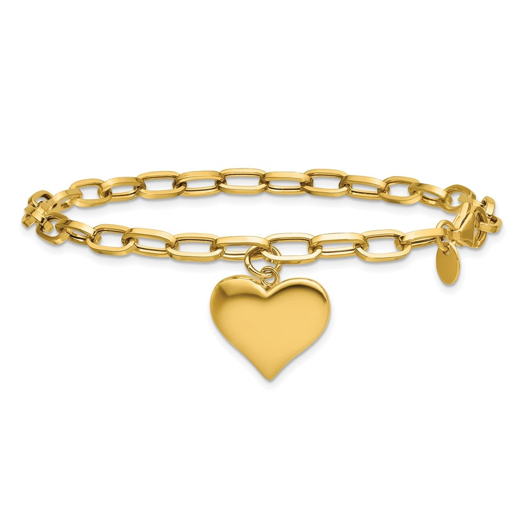 14k Yellow Gold Polished Heart Charm Bracelet