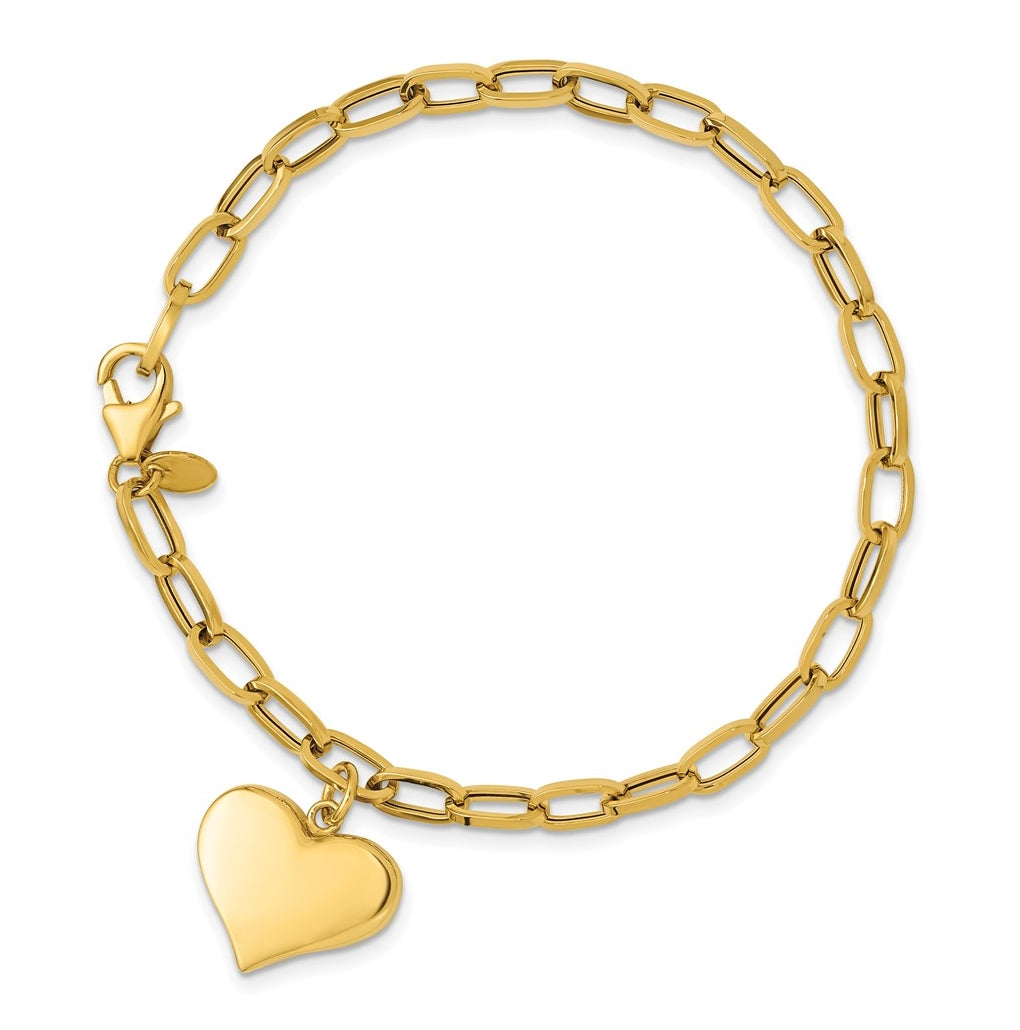 14k Yellow Gold Polished Heart Charm Bracelet