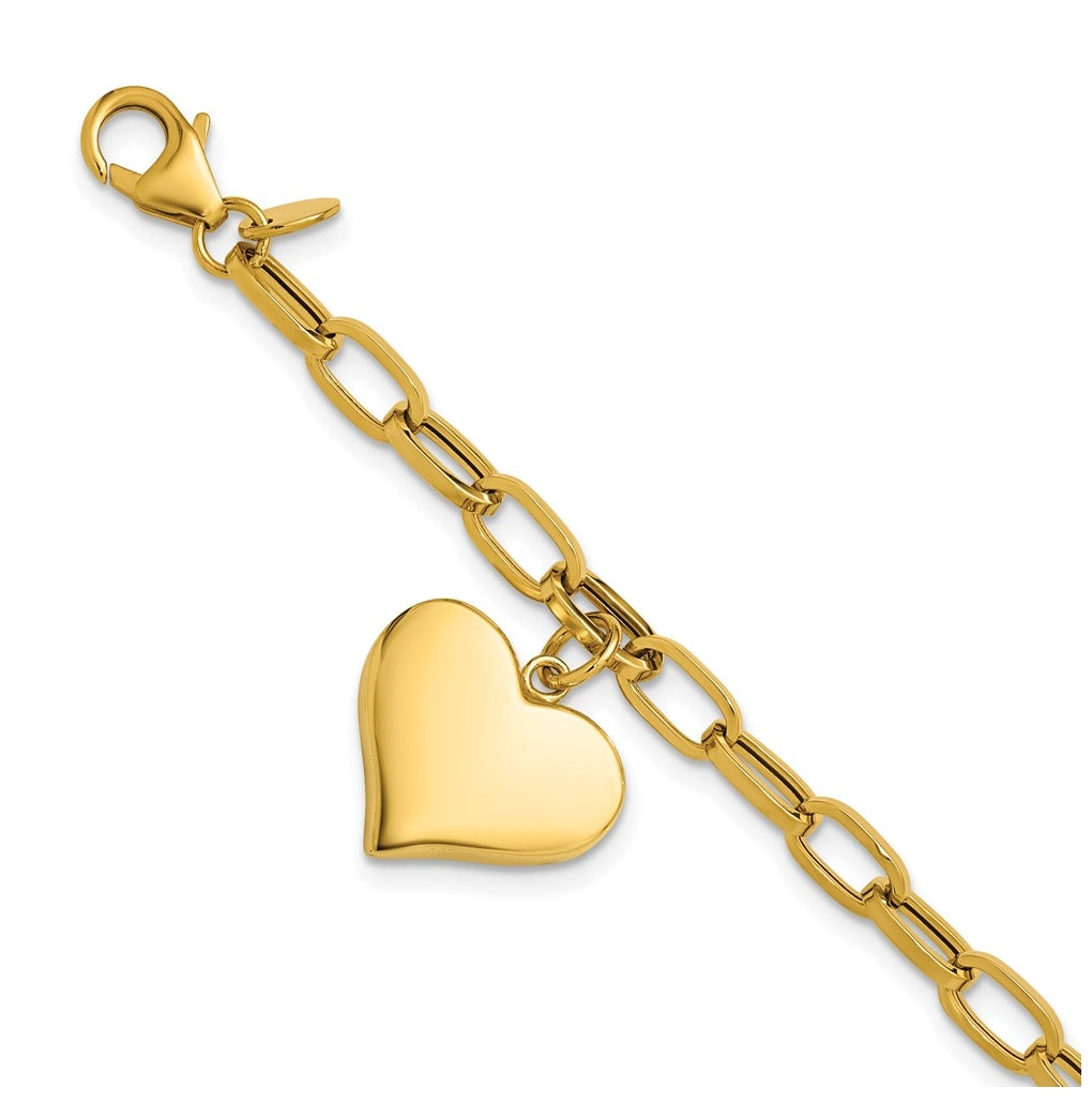 14k Yellow Gold Polished Heart Charm Bracelet