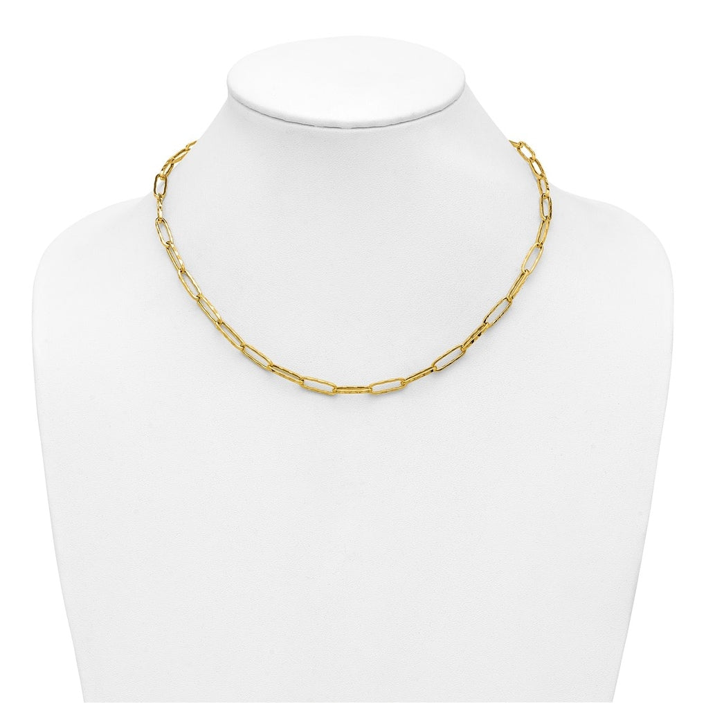 14k Yellow Gold Polished and Dimond-cut Paperclip Link Necklace