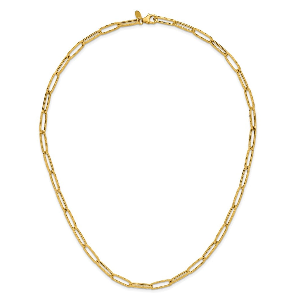 14k Yellow Gold Polished and Dimond-cut Paperclip Link Necklace